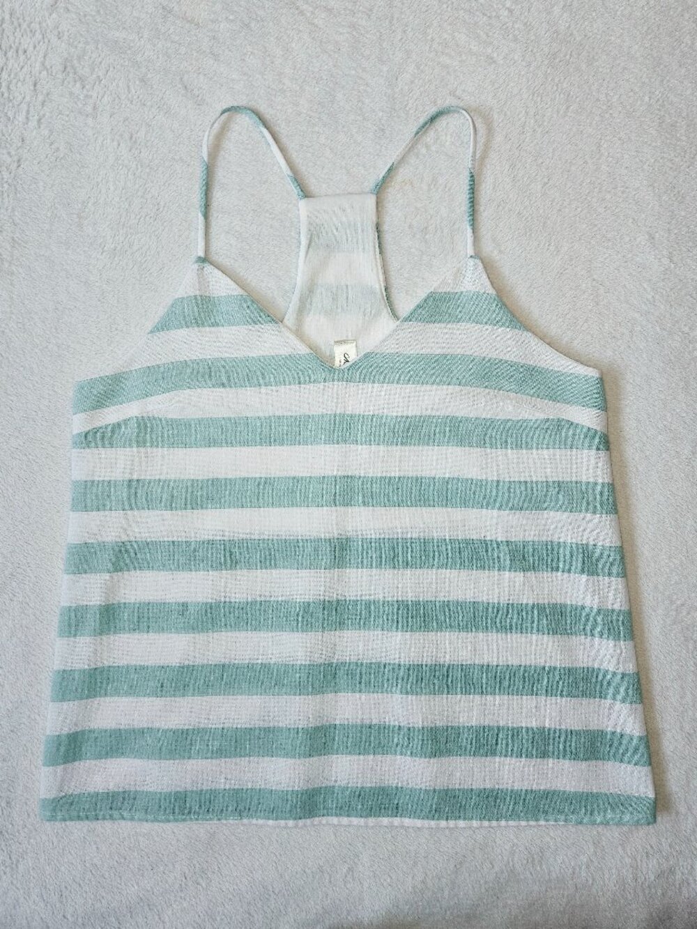 Mahina Women's Striped Tank Top Racerback Mint Green A-line Cotton Size Small